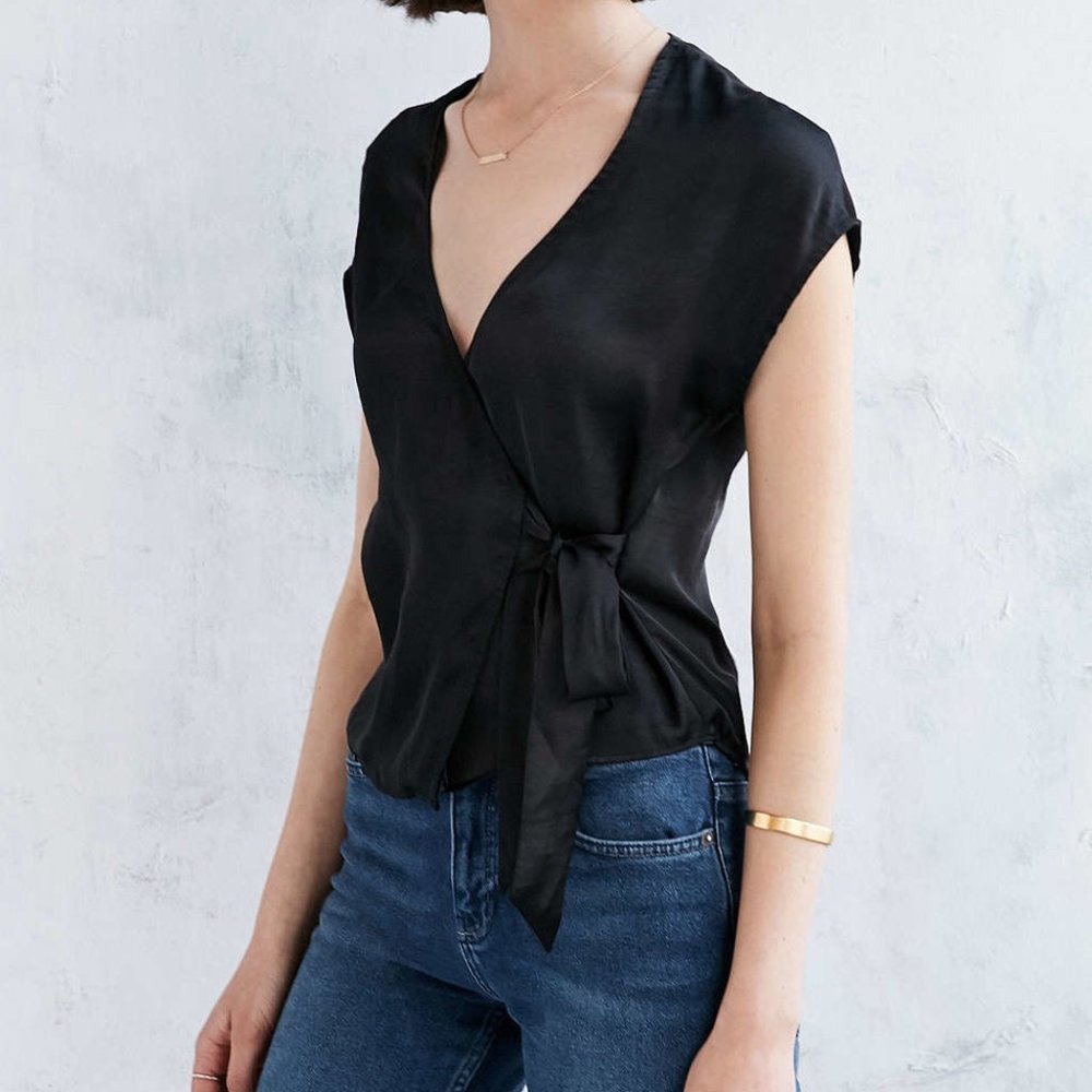 urban outfitters surplice satin tie side shirt